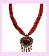 jewelry wholesale distributor - multiple strand red necklace with red and gold pendant    