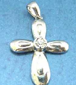 wholesale religious design jewelry supply - cross shaped silver pendant embeded with clear gem    